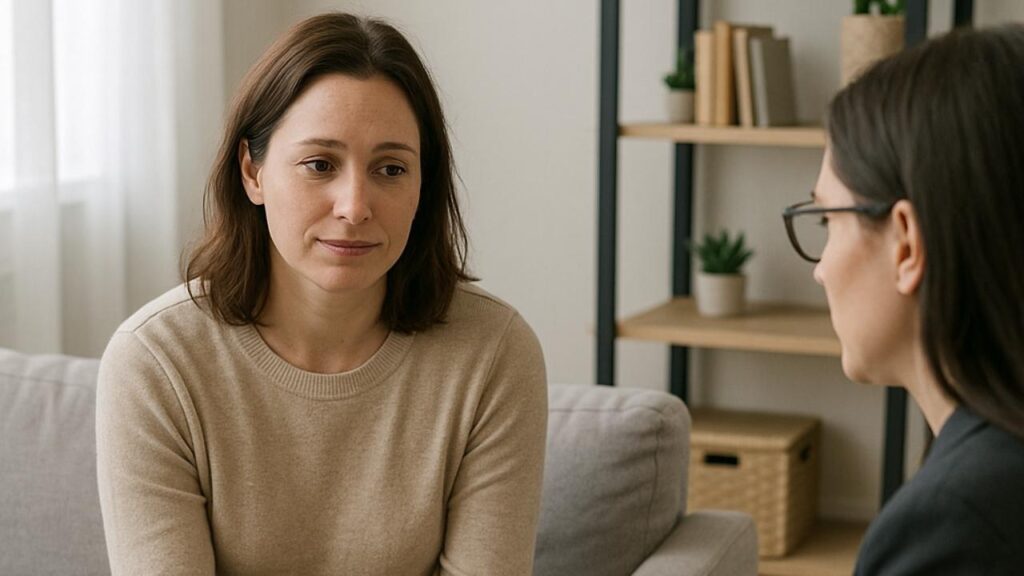 mulher em uma consulta com uma orientadora parental