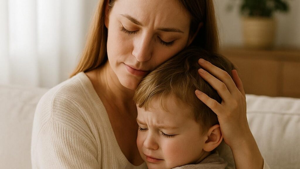 mãe abraçando seu filho depois de uma discussão com ele