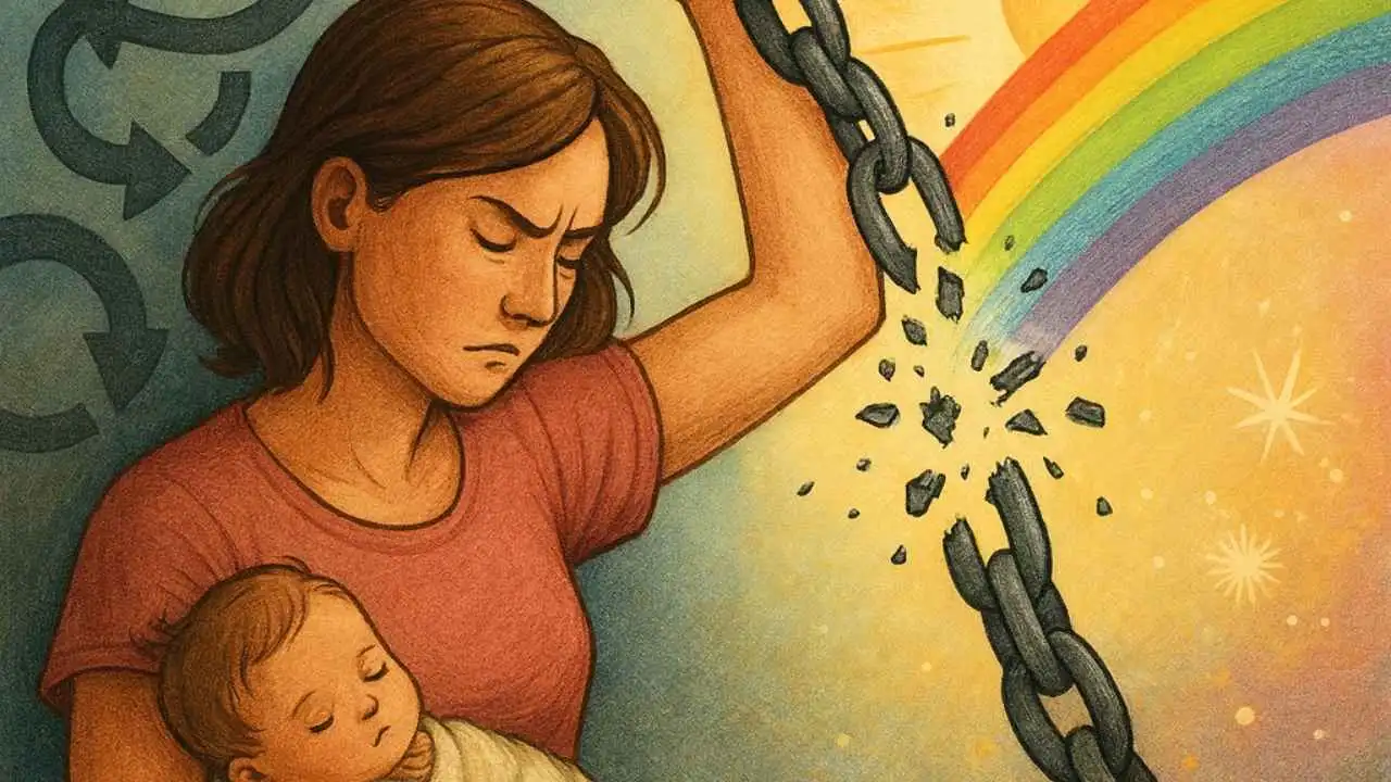 mãe segurando seu filho no colo e quebrando todos os ciclos repetitivos que te prejudicava