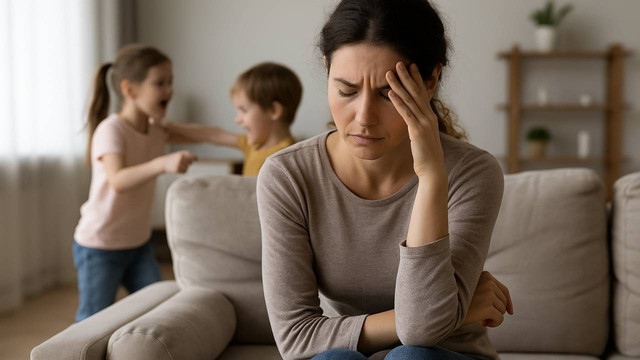 mulher tendo graves problemas de sobrecarga materna