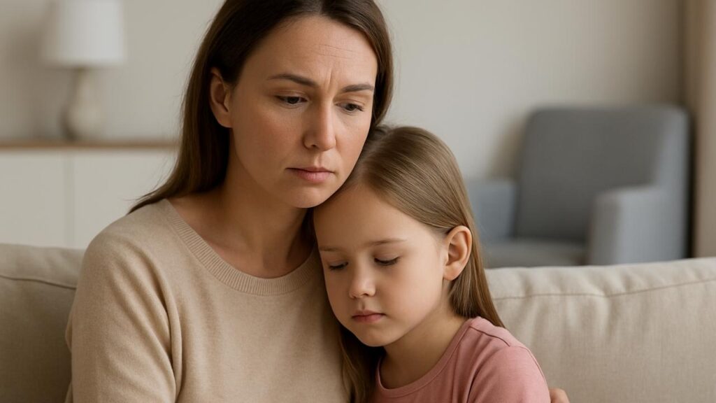 mãe tentando curar seus sintomas que teve em relação aos traumas da infância
