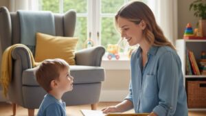 mãe educando o seu filho sem precisar gritar e punir