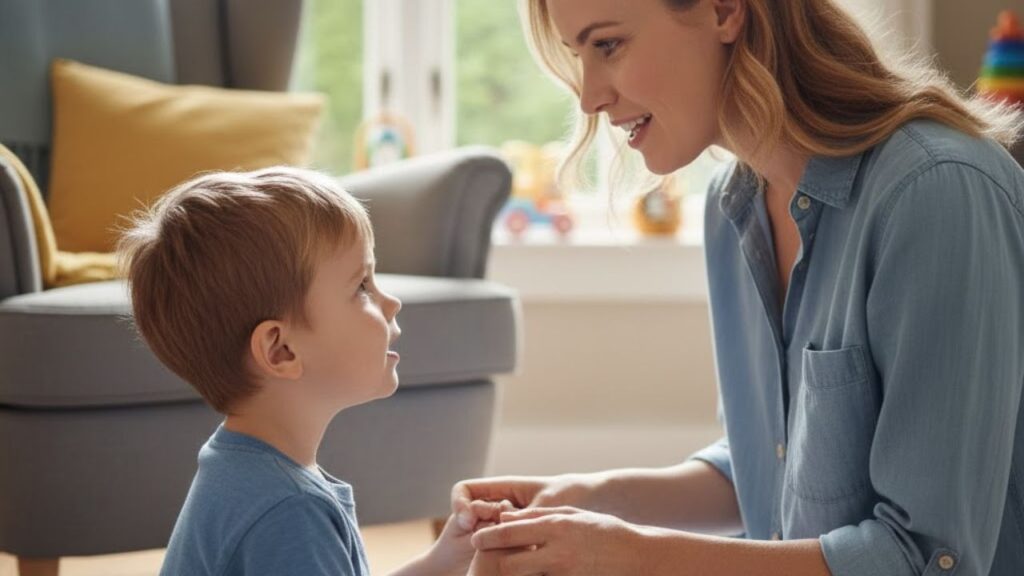 mãe conversando com seu filho
